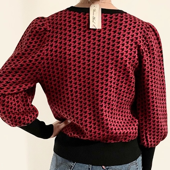 NWT Women’s Philosophy Houndstooth Puff Sleeve Sweater Size M - Picture 2 of 12